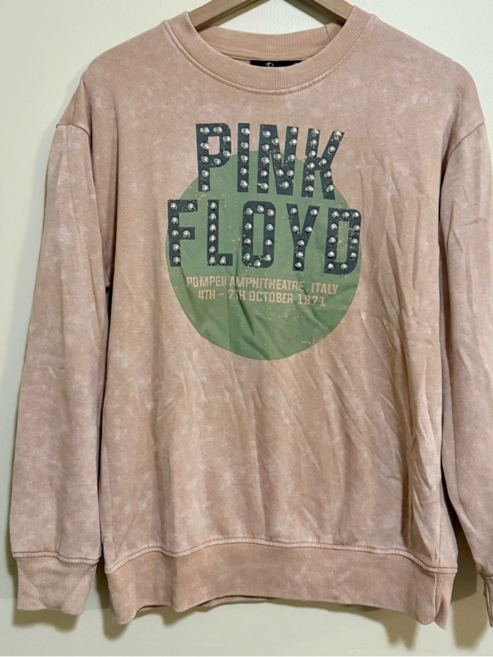 Pink Floyd Men's Crewneck Sweatshirt - Blush Pink with Green Graphic